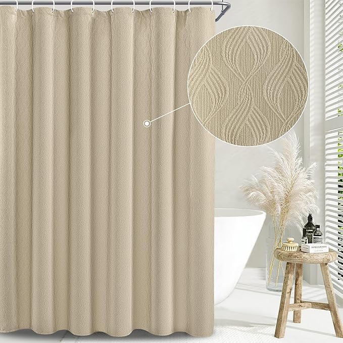 Awellife Modern Farmhouse Shower Curtains for Bathroom Fabric Beige Cotton Touch Bohemian Geometric Minimalist 72" L X 72" W