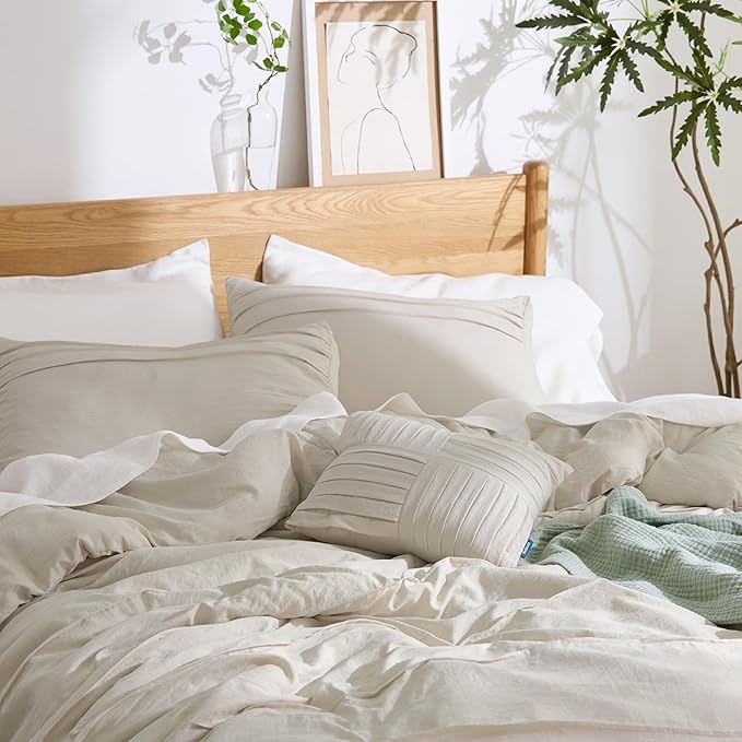 Bedsure California King Comforter Set - 4 Pieces Pinch Pleat Bed Set, Beige Boho Bedding for All Season, 1 Soft Comforter, 2 Pillowcases, 1 Decorative Pillow