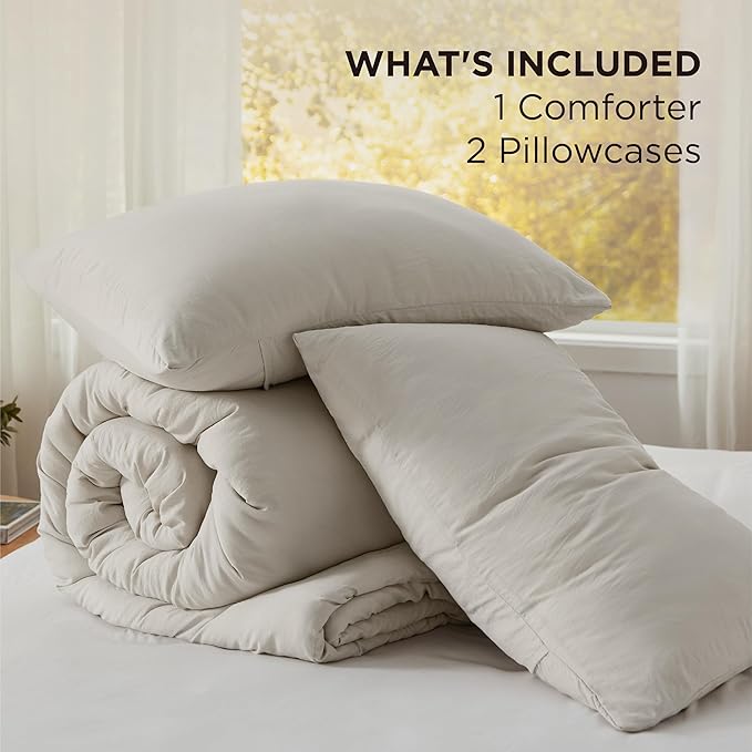 Bedsure Oversized King Size Comforter Set, Beige Soft Prewashed Bedding for All Seasons, 3 Pieces GentleSoft™ Down Alternative Bed Set, 1 Lightweight Comforter (120"x98") and 2 Pillowcases (20"x36")