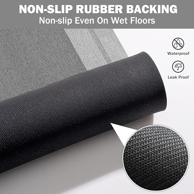 Non Slip Long Bath Mat Bathroom Runner, Rubber Backing Ultra Thin Bathroom Rugs Fit Under Door Quick Dry Super Absorbent Washable Bath Rug Shower Mat for Bathtub Sink Floor, Dark Grey 24"x48"
