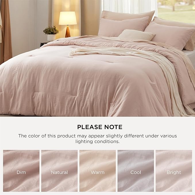 Bedsure California King Comforter Set, Light Pink Soft Prewashed Bedding for All Seasons, 3 Pieces GentleSoft™ Down Alternative Bed Set, 1 Lightweight Comforter (104"x96") and 2 Pillowcases (20"x36")