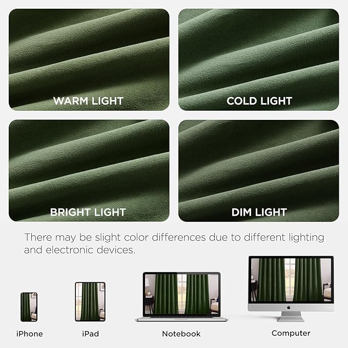 Joydeco Olive Green 100% Blackout Curtains 72 Inch 2 Panels, Luxury Thermal Green Velvet Curtains for Bedroom Living Room, Soundproof Blackout Window Drapes, Rod Pocket & Back Tab (52W x 72L)
