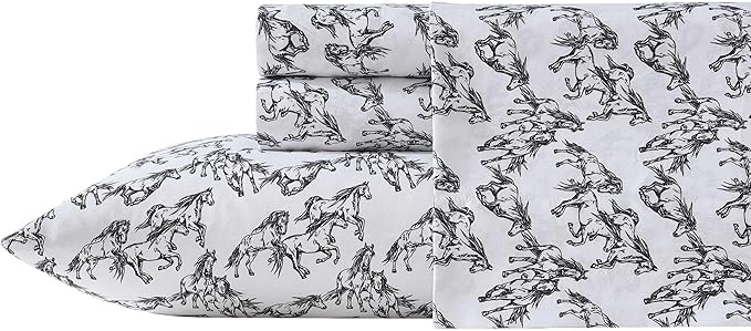 Wrangler - Queen Bed Sheets, Ultra-Soft & Lightweight Bedding with Matching Pillowcases, Lightweight Bed Set for All Season Comfort, Oeko-Tex Certified (Mustangs Black)