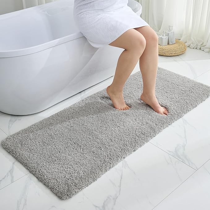 Gray Bathroom Runner Rug 24x70 Non Slip Fluffy Long Bath Mat for Bathroom Floor Washable Plush Luxury Bath Rug for Tub Absorbent Shower Sink Mat Bedside Rug