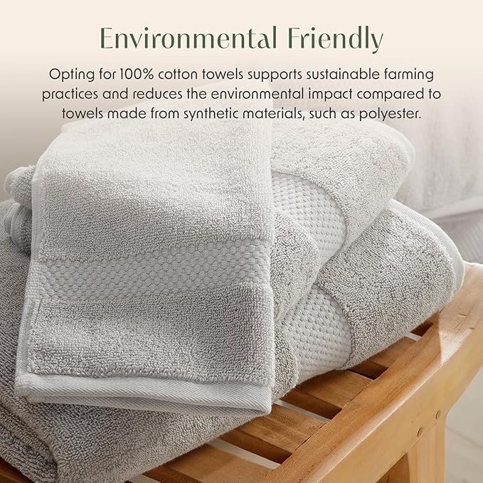 Springtree Home Grey Bath Towels Set of 4 | Classic Hotel Bath Towels | 100% Combed Cotton | Absorbent Quick-Dry Gray Towels for Bathroom | Oeko-TEX® Standard 100 Cotton | Cynewski Collection - Grey