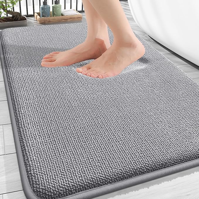 OLANLY Thick Memory Foam Bath Mat Rug 34x21, Extra Soft Absorbent Bathroom Rugs, Quick Dry Bath Mats, Non-Slip, Machine Washable Carpet for Bathroom, Tub and Shower, Home Decor Accessories, Grey
