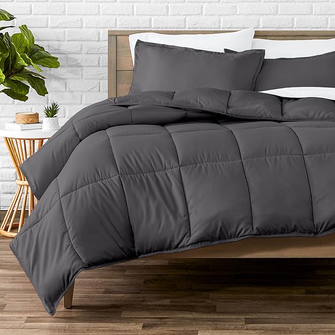 Bare Home Comforter Set - Queen Size - Ultra-Soft - Goose Down Alternative - Premium 1800 Series - Reversible - All Season Warmth (Queen, Forged Iron Grey)