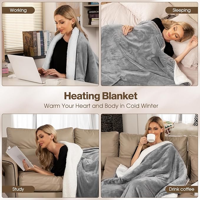 Heated Blanket Electric King Size 90"X100",Electric Blanket with 6 Heat Settings & 1-10 Hours Time Settings Auto-Off,Machine Washable Heating Blanket for Home and Office (Gray)