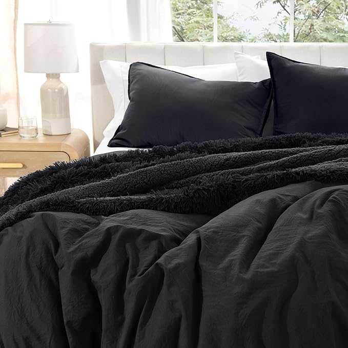 Bare Home Microfiber Duvet Cover Set - Ultra Soft Washed Microfiber - Queen Size - Linen-Like Look - Easy Care - Breathable Fabric - Our Softest Duvet Cover Set (Queen, Black)