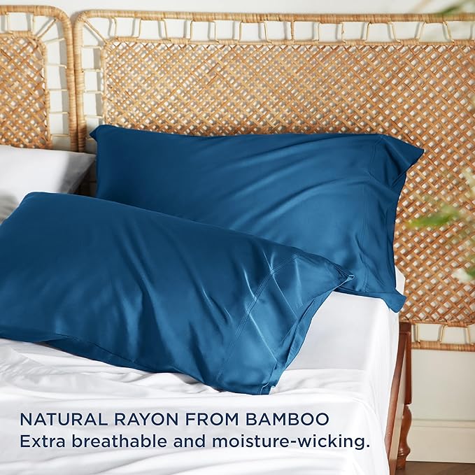 Bedsure Pillow Cases Queen, Cooling Pillow Cases, Rayon Derived from Bamboo Teal Blue Pillowcases Queen Size Set of 2, Soft & Breathable Bedding Pillow Covers with Envelope Closure, 20x30 Inches