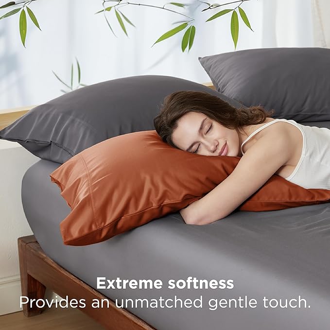 Bedsure Pillow Cases Standard Size, Cooling Pillow Cases, Rayon Derived from Bamboo Burnt Orange Pillowcases Standard Set of 2, Breathable & Soft Pillow Covers with Envelope Closure, 20x26 Inches