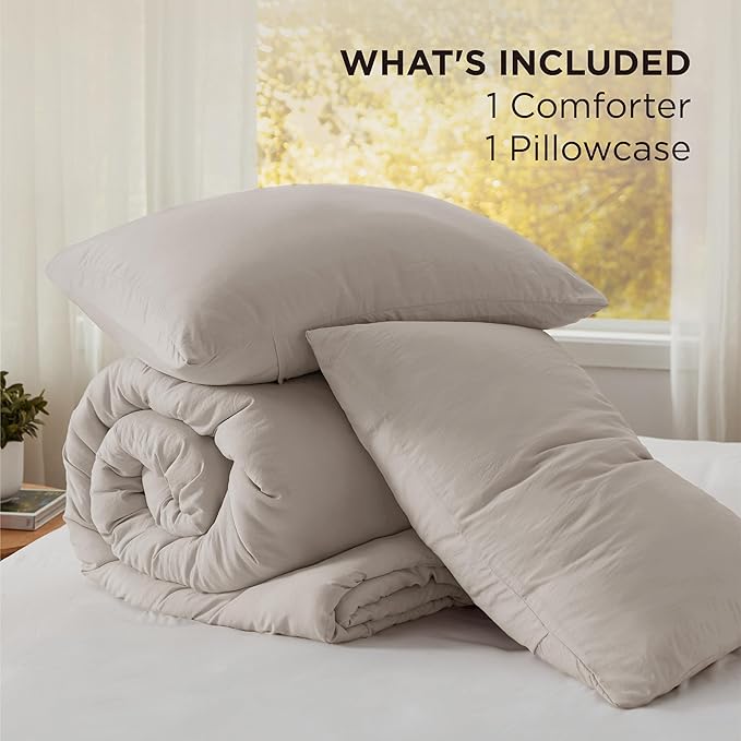 Bedsure Twin/Twin XL Comforter Set, Linen Soft Prewashed Bedding for All Seasons, 2 Pieces GentleSoft™ Warm Down Alternative Bed Set, 1 Lightweight Comforter (68"x88") and 1 Pillowcase (20"x26")