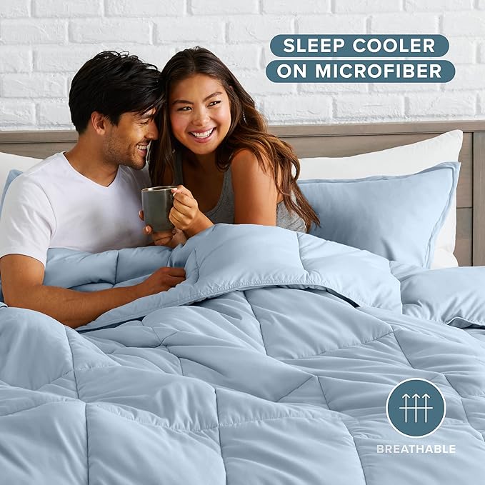 Bare Home Comforter Set - King/California King Size - Ultra-Soft - Goose Down Alternative - Premium 1800 Series - All Season Warmth (King/Cal King, Dusty Blue)