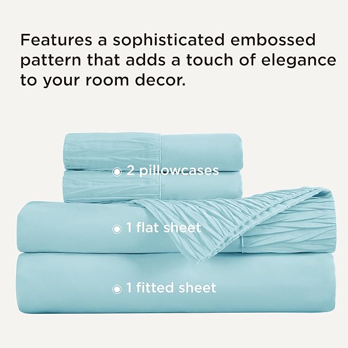 Bedsure Full Size Bed Sheets - 4 Pieces Soft Full Sheet Set - Breathable & Cooling - Hotel Luxury - Easy Care Polyester Microfiber Bedding for Women, Men, Spa Blue