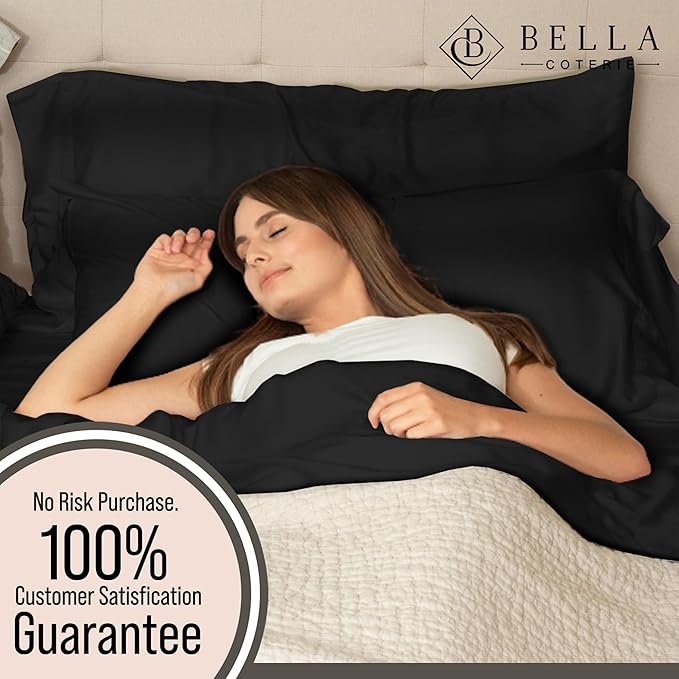 Bella Coterie Luxury Bamboo Viscose Split King Size Sheet Set | 2 Fitted Sheets for Sleep Number & Adjustable Beds | 100% Organically Grown | Cooling & Ultra Soft | 18” Deep Pocket [Black]