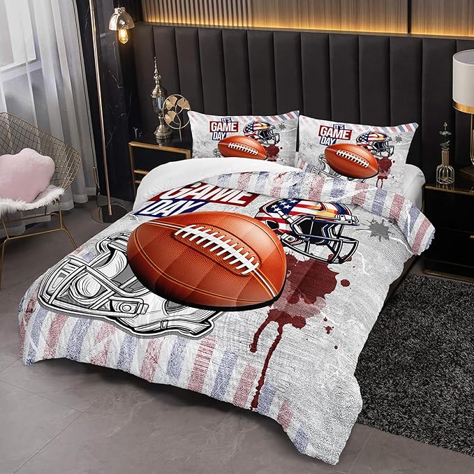 Queen Size Kids Comforter Sets Boys Football，Sport Themed Queen Size Bedding，with 1 Comforter with 2 Pillow Case