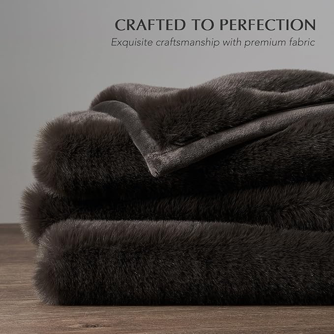 EVERGRACEHOME Ultra Soft Luxury Fluffy Mink Faux Fur Throw Blanket, Thick Warm Fall Winter Blankets for Bed, Couch, Cozy Plush Reversible Blanket for Chair, Sofa (Dark Brown, 50"x60")