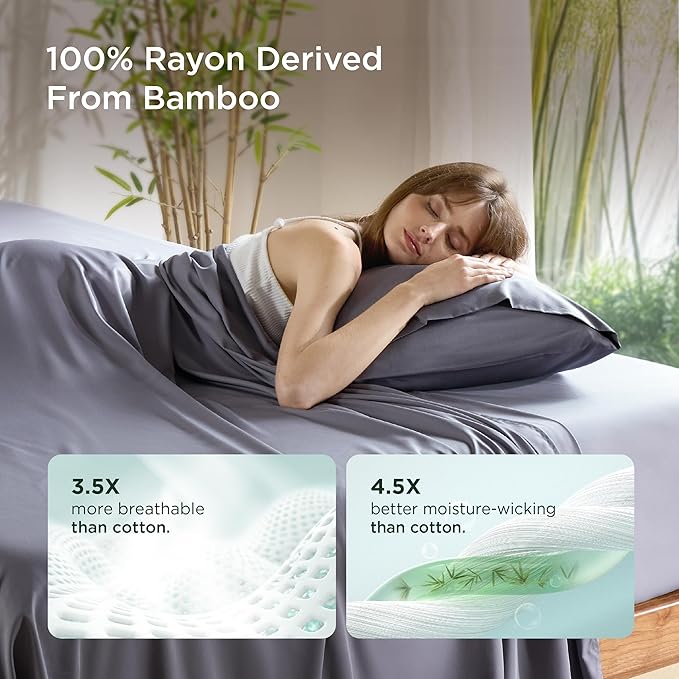 Bedsure Pillow Cases Queen, Cooling Pillow Cases, Rayon Derived from Bamboo Dark Grey Pillowcases Queen Size Set of 2, Breathable & Soft Bedding Pillow Cover with Envelope Closure,Gifts, 20x30 Inches