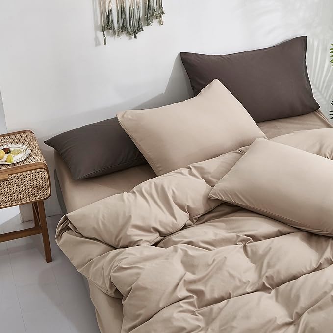 KAREVER Deep Champagne Comforter Twin Cream Coffee Bedding Set Boys Girls Soft Champagne Bedding Set Breathable Comforter Set Twin Khaki Bed Set