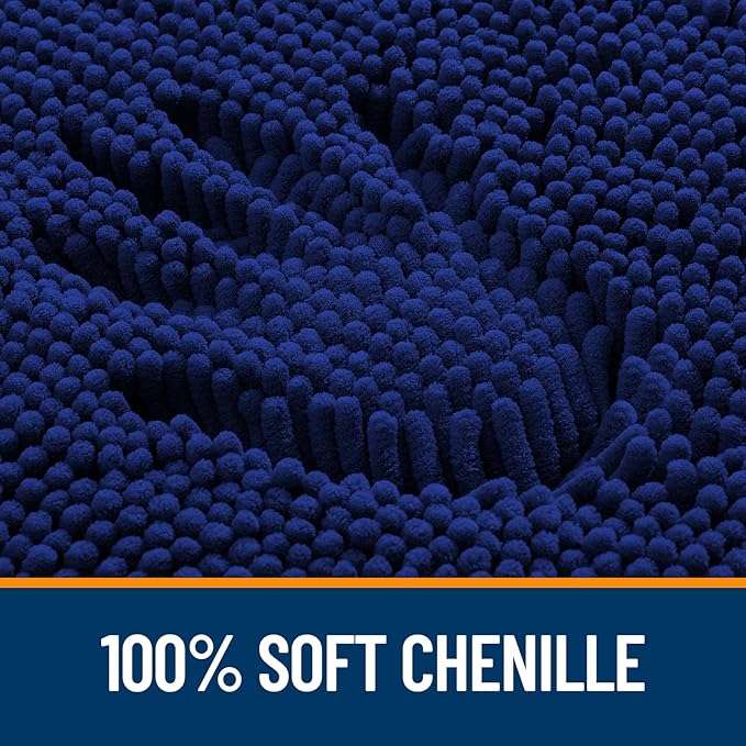 OLANLY Bathroom Rugs 24x16, Extra Soft Absorbent Chenille Bath Rugs, Rubber Backing Quick Dry, Machine Washable Bath Mats for Bathroom Floor, Tub and Shower, Home Decor Accessories, Navy