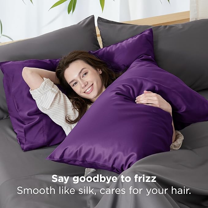Bedsure Pillow Cases Queen, Cooling Pillow Cases, Rayon Derived from Bamboo Plum Pillowcases Queen Size Set of 2, Silky Soft & Breathable Bedding Pillow Covers with Envelope Closure, 20x30 Inches