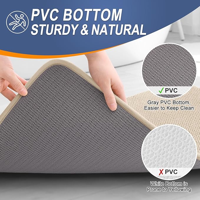 OLANLY Thick Memory Foam Bath Mat Rug 47x20, Extra Soft Absorbent Bathroom Rug, Quick Dry Bath Mats, Non-Slip, Machine Washable Carpet for Bathroom, Tub and Shower, Home Decor Accessories, Beige
