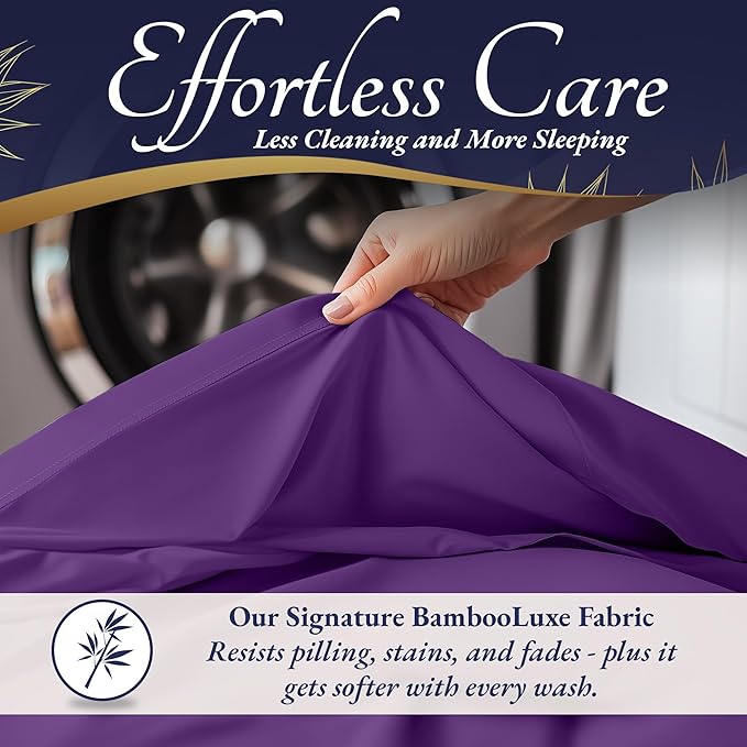 DECOLURE 100% Viscose Derived from Bamboo Sheets Cal King Size 4pcs - Ultra Soft & Luxuriously Cooling, 17" Deep Pocket, Double Stitching, Perfect for Hot Sleepers - King Bed Sheets (Purple)