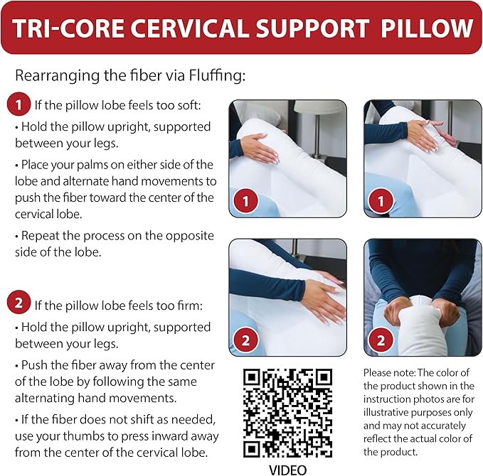 Core Products Tri-Core Cervical Support Pillow – Firm Orthopedic Neck Pillow for Pain Relief, Great Gift for Back and Side Sleepers – Ergonomic Contour Pillow – Assembled in USA, Full Size
