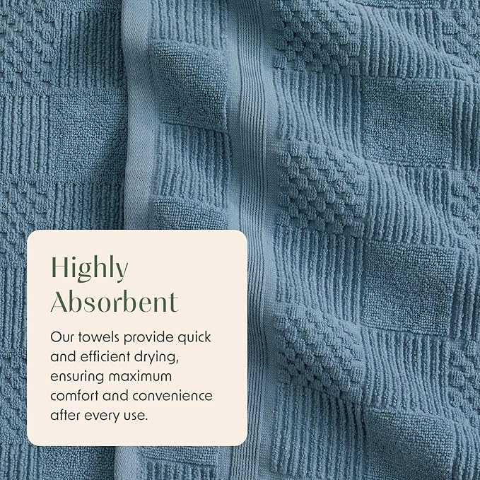 Springtree Home 100% Cotton Bathroom Towel Set | 6 Piece Set - Blue Towels | Geometric Textured Design | Absorbent & Quick-Dry | Oeko-TEX® Standard 100 Cotton | Myla Collection - Arona Blue