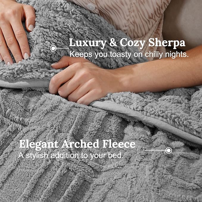 Sherpa Fleece Adult Weighted Blanket Great for Sleep, 15 lbs Dual Sided Soft Fuzzy Heavy Blankets for Couch Bed Sofa, Cozy Warm Fluffy Arched Jacquard Throw for Winter (Grey, 60" x 80", 15 Pounds)