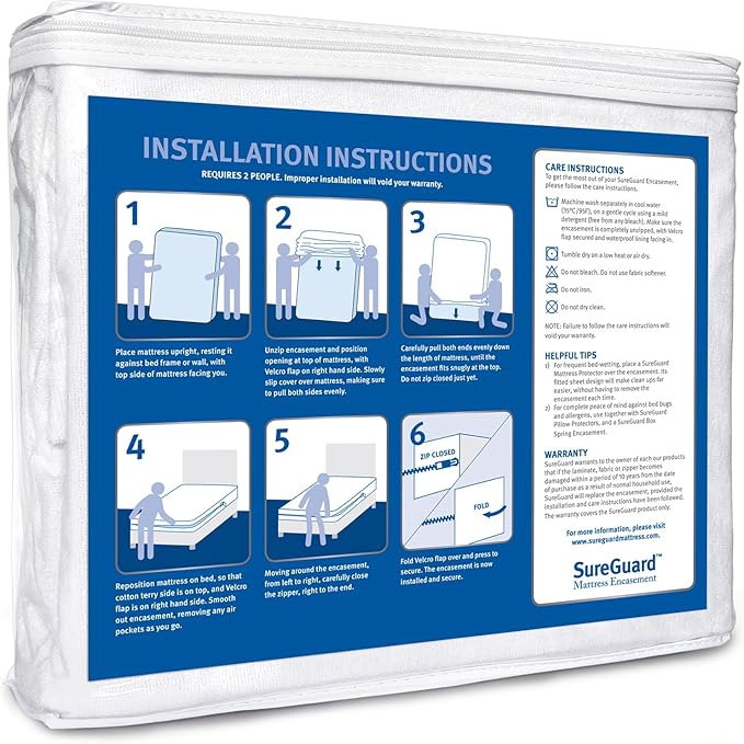 Twin XL (17-20 in. Deep) SureGuard Mattress Encasement - 100% Waterproof, Bed Bug Proof, Hypoallergenic - Premium Zippered Six-Sided Cover