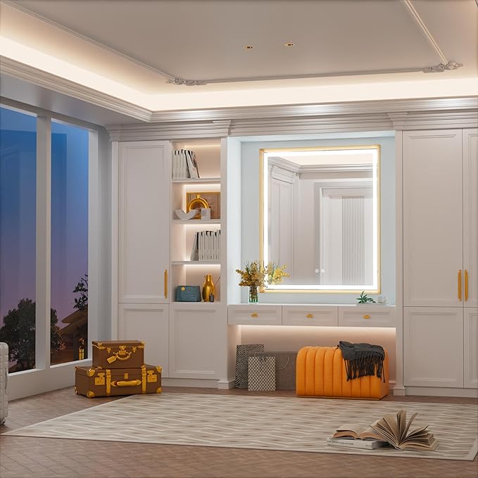 28x36 Inch LED Mirror for Bathroom, Gold Bathroom Mirror with Lights, Dimmable, Anti-Fog, Adjustable 3000K/4500K/6000K
