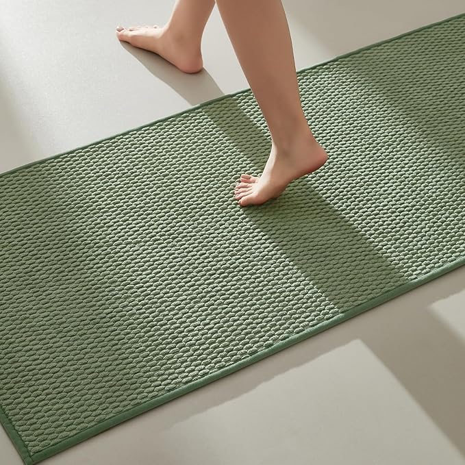 Bathroom Runner Rugs, Long Bath Mat Runner Washable Thin Quick Dry Low Pile Bathroom Runner Rugs Non Slip, Sage Green 16"x60"