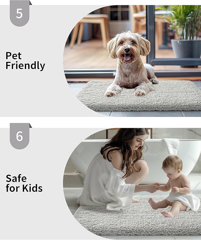 Gray Bathroom Rug 24x48 Non Slip Fluffy Bath Mat for Bathroom Floor Washable Plush Luxury Bath Rug for Tub Soft Shaggy Absorbent Shower Sink Mat