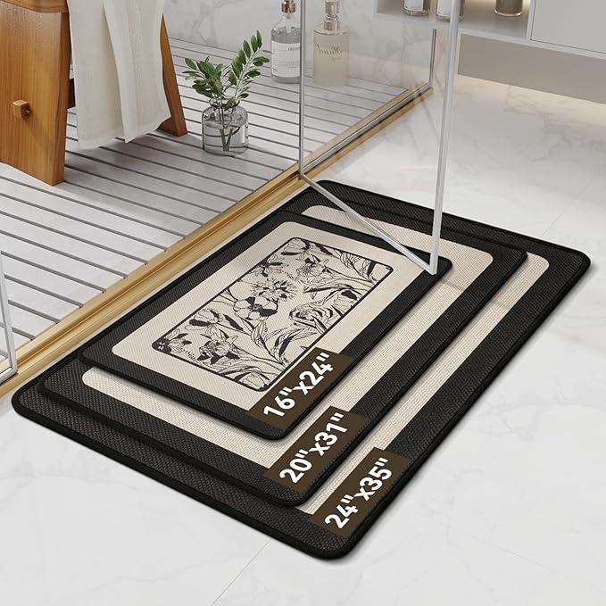 Bathroom Rugs, Ultra Thin Bath Mat Fit Under Door Super Absorbent Non Slip Quick Dry Bath Mat, Rubber Backing Shower Mat Outside Shower