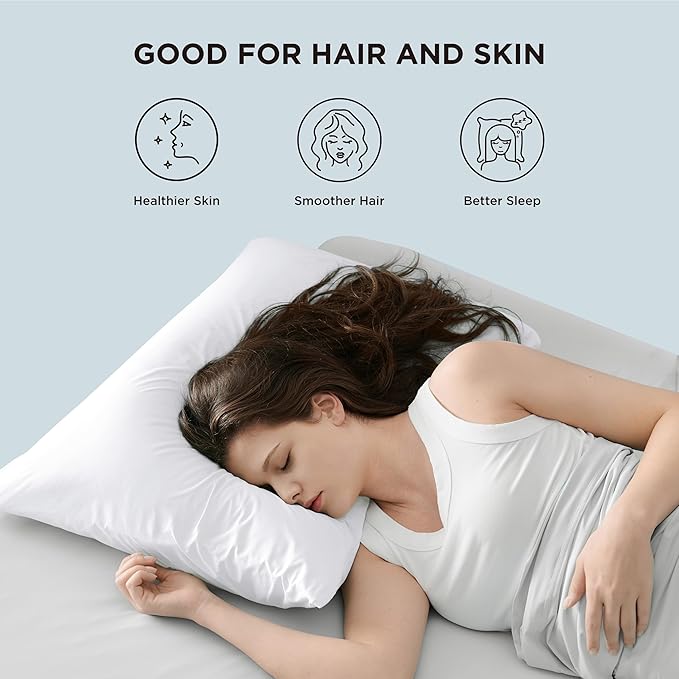 Bedsure Cooling Pillow Cases, Zipper Pillow Cases Queen Size Set of 2, Cool Pillowcases for Hot Sleepers & Night Sweats, Soft & Breathable Cold Pillow Cover for Hair & Skin, Gift, White, 20x30 Inches