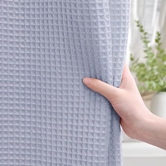 Stall Waffle Shower Curtain - Misty Blue Cotton Fabric Texture Heavyweight Shower Curtain for Narrow Bathroom,Washable,48Wx72L