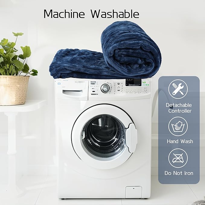 Electric Heated Blanket Full-Size 72x84 Inch - Ultra Soft Silky Flannel with Ribbed Texture, 10 Heating Levels and 12 Hours Auto-Off Feature - Navy Blue