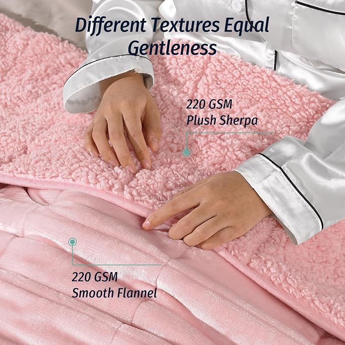Wemore Sherpa Fleece Weighted Blanket for Adult, 15 lbs Dual Sided Cozy Fluffy Heavy Blanket, Ultra Fuzzy Throw Blanket with Soft Plush Flannel Top, 60 x 80 inches Pink on Both Sides