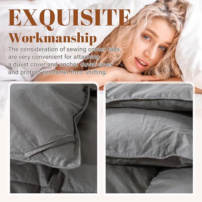Cosybay Full Size Feather Down Fiber Comforter - Fluffy Grey All Season Duvet Insert, Ultra Soft 100% Cotton Cover, Luxury Hotel Bedding with Corner Tabs, 82"x86"