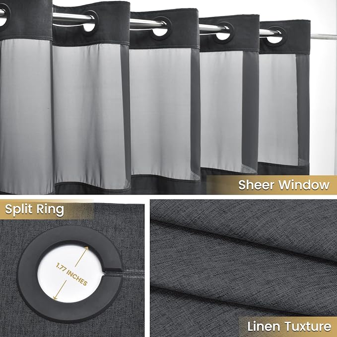 Extra Long No Hook Shower Curtain with Snap in Liner, Polyester Textured Shower Curtain with Liner Set, Waterproof Washable Hotel Style Shower Curtains for Bathroom, 71Wx86H, Charcoal Grey
