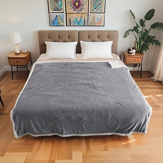 Electric Heated Blanket Throw Size 50"x60", Soft Flannel with Overheat Protection, 6 Adjustable Heat Settings & 3-Hour Auto-Off Timer, Fast Heating for Winter Comfort, Light Grey