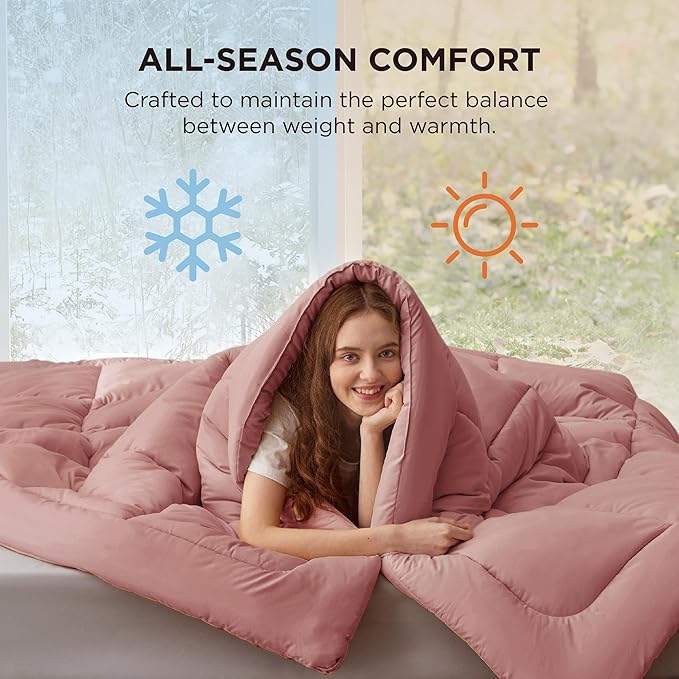 Bedsure Comforter Duvet Insert - Quilted Comforters Oversized King Size, All Season Duvet, GentleSoft Down Alternative Bedding, with 8 Tabs, Gifts for Women, Dusty Pink, Oversized King 116x98 Inches