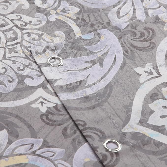 Gray and Purple Shower Curtain, Baroque Medallion Print Bath Curtain, Waterproof Polyester Fabric, 72" W x 72" H