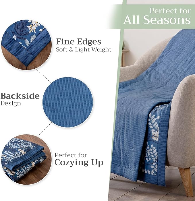 Maison d' Hermine Throw Blanket for Couch Lightweight Soft Warm Breathable Cotton Throw Blankets for Bed Girls Boys Women Men Gifts Sofa Travel Living Room Chair Bedding (50"x60", Feuillage)