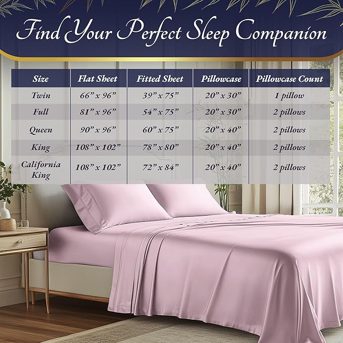 DECOLURE 100% Viscose Derived from Bamboo Sheets King Size 4pcs - Ultra Soft & Luxuriously Cooling, 17" Deep Pocket, Double Stitching, Perfect for Hot Sleepers - King Bed Sheets (Light Pink)