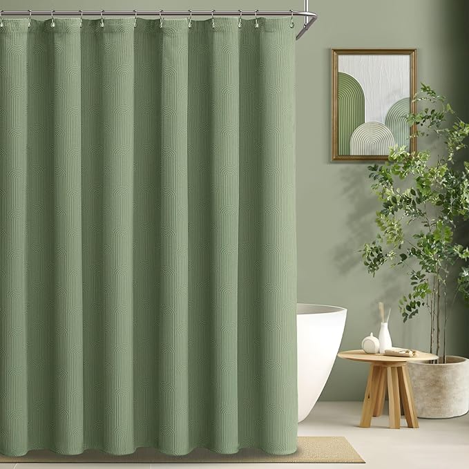 Awellife Sage Green Shower Curtains for Bathroom Cotton Fabric Touch Bohemian Mid Century Boho Minimalist Arch 78" L X 72" W