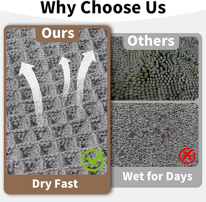 Waffle Runner Bath Mat - Long Boho Bathroom Rugs Non Slip Washable, Super Absorbent & Quick Dry, Soft Bath Mat Farmhouse Bathroom Decor, 24'' x 60'', Light Grey