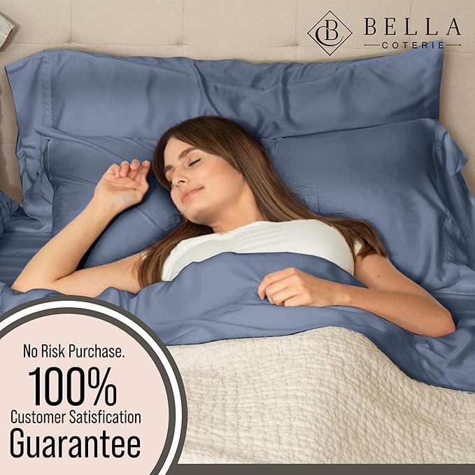 Bella Coterie Luxury Bamboo Viscose Queen Size Sheet Set | 100% Organically Grown | Ultra Soft | Cooling for Hot Sleepers | 18" Deep Pocket [Slate Blue]