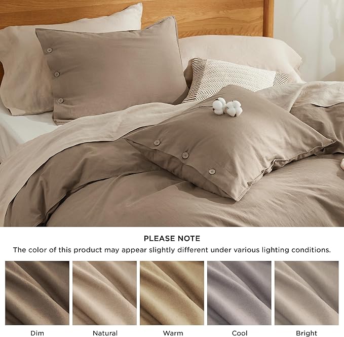 Bedsure Linen Duvet Cover King Size - Linen Cotton Blend Bedding Set, Soft & Cozy, 3 Pieces, 1 Duvet Cover 104x90 and 2 Pillowcases, Brown Color Cooling Bedding, Comforter Sold Separately